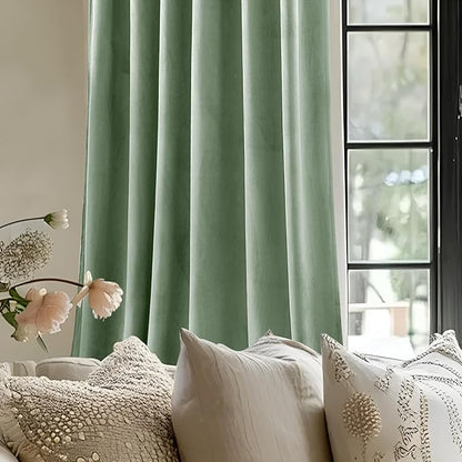 AUSSPVOCT Sage Green Velvet Curtains 96 Inches for Bedroom, Thermal Insulated Super Soft Room Darkening Curtains Luxury Window Drapes for Living Room Nursery, Back Tab Rod Pocket, W52 x L96, 2 Panels