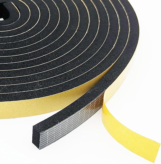 Weather Stripping Door Seal Strip, Strong Adhesive, Weatherproof, Reduce Noise, Gap Filler, Foam Insulation Tape for Doors and Windows (1/2 in x 1/8 in x 16 Ft)