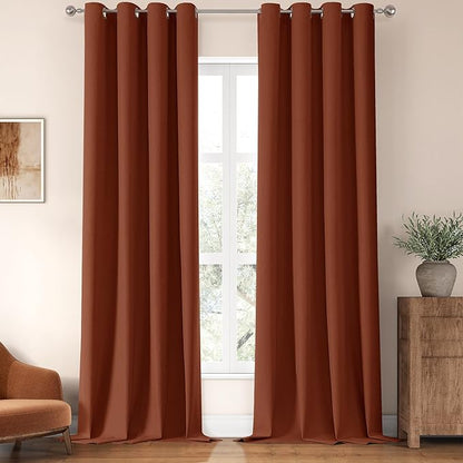 ChrisDowa 100% Blackout Terracotta Solid Curtains 102 Inches Long 2 Panels for Bedroom Living Room,Farmhouse Room Darkening Thermal Insulated Soundproof Grommet Top Window Treatment Drapes,52x102