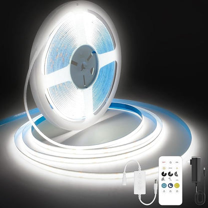 COB LED Strip Lights Cool White,24V Dimmable led Light Strip KIT with Remote and app Control,6000K 25FT/7.5m 8mmwide Ra>90 Cuttable Flexible Strip Lights for Bedroom,Wardrobe,Cabinet