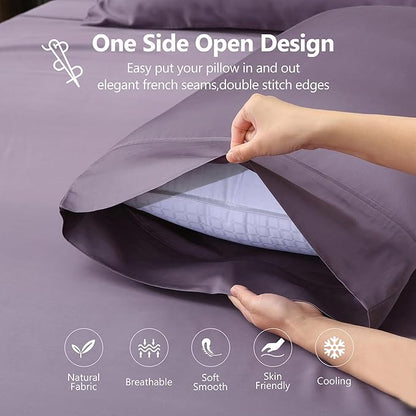 Queen Sheets, Rayon Derived from Bamboo, Cooling Bed Sheets Set,Deep Pocket Up to 16", 4 Pieces Silky Soft, Breathable Bedding Sheets & Pillowcases(Dusty Purple,Queen)