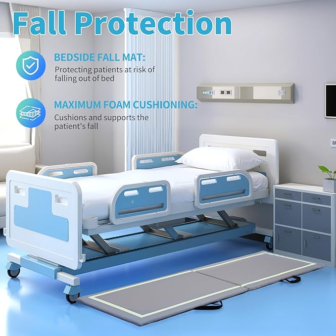 Winado Fall Mat for Elderly, 72" x 23" Bi-Fold Floor Mat Bedside Anti-Slip Protection Standing Safety Mats Reduce Risk for Elderly, Patients, Home or Hospital Care, Grey