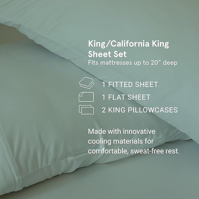 SHEEX - Original Performance Sheets Set (King/California King) Silver Lilac - Cooling Sheets, Moisture Wicking- 1 Flat Cooling Sheet, 1 Fitted Cooling Sheet, 2 Pillow Covers- Wrinkle Free, Sleep Aid