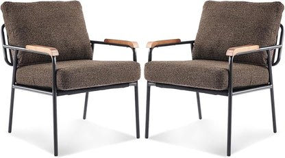 VINGLI Mid-Century Modern Accent Armchiars Set of 2 for Small Space, Small Comfy Upholstered Leisure Reading Chairs with Wood Armrests for Bedroom, Living Room, Waiting Room, Linen Expresso