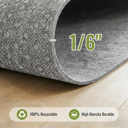 Felt Rug Pad with Gripper Dots, 5x7 Ft Non-Slip Rug Underpad with PVC Backing, 1/6" Thick Cushioned Carpet Pad Gripper for Hardwood Floors, Vinyl & Tile, Under Rug Padding Floor Protection