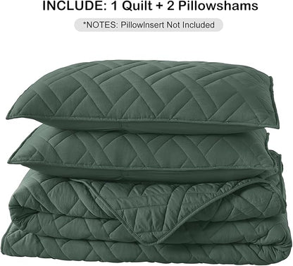HORIMOTE HOME Quilt Set King Size Dark Green, Classic Geometric Diamond Stitched Pattern, Ultra Soft Microfiber Lightweight Bedding Bedspread Coverlet for All Season with 1 Quilt 2 Pillow Shams