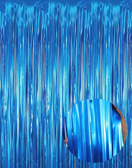 GOER 3.2 ft x 9.8 ft Metallic Tinsel Foil Fringe Curtains Party Photo Backdrop Party Streamers for Birthday,Graduation,New Year Eve Decorations Wedding Decor (3 Pcs,Matte Blue,Thick Material)