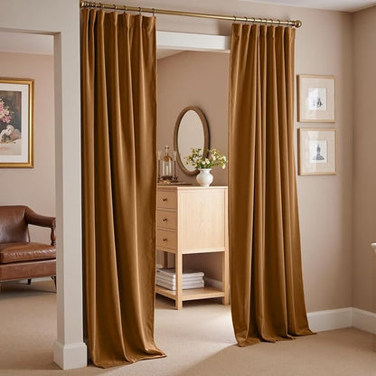 Lazzzy Gold Velvet Curtains Blackout Curtain Thermal Insulated Curtains for Bedroom Living Room Darkening Super Soft Luxury Drapes Sondproof Privacy Set of 2 Panels 52 by 90 Inch Gold Brown