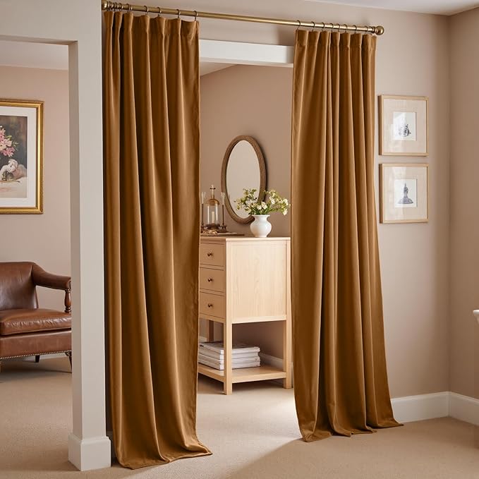 Lazzzy Velvet Blackout Curtains Thermal Insulated Room Window Drapes Super Soft Luxury Curtains for Living Room Bedroom Rod Pocket 2 Panels, Gold Brown, 62" W x 84" L