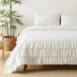 HORIMOTE HOME Ivory Ruffled Quilt Set Queen Size, Classic Geometric Square Stitched Pattern, Pre-Washed Farmhouse Shabby Chic Microfiber Lightweight Bedding Set Bedspread Coverlet for All Season