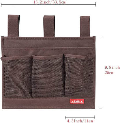 Hanging Bedside Caddy, Bedside Storage Organizer for Magazine, Phone, Remote control (Classic4 Pockets-Coffee)
