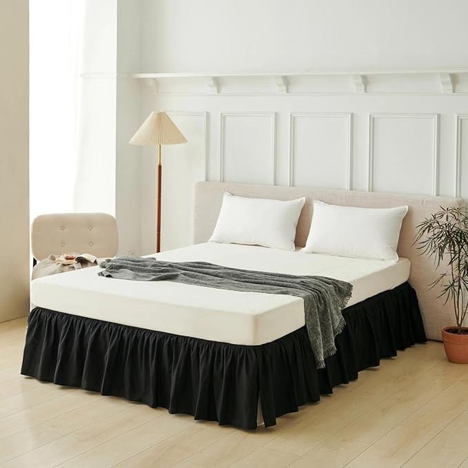 Bed Skirt Twin Size Ruffled Bed Skirt with Split Corners, Black Bed Skirts 12 Inch Drop, Bed Skirting with Platform, 12'' Twin, Black