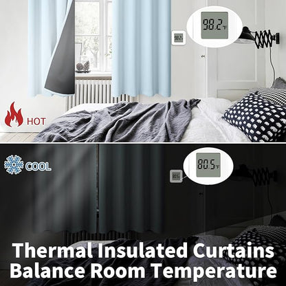 BGment Baby Blue 100% Blackout Curtains for Nursery Bedroom 90 Inch Length 2 Panels, Thermal Insulated Full Light Blocking Grommet Noise Cancelling Window Curtains for Kids Room, 52 Inch Wide Each
