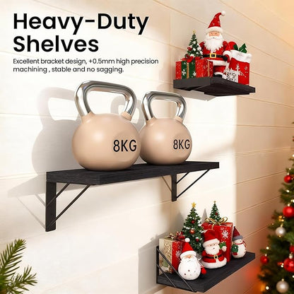 BAYKA Wall Mounted Floating Shelves, Wood Floating Wall Shelf for Books & Decor, Small Space-Saving Display & Organizer（Black，Set of 4）