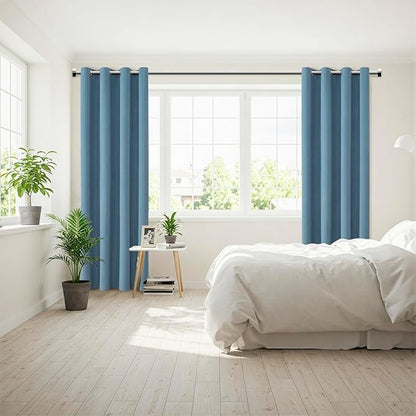 ChrisDowa 100% Blackout Blue Solid Curtains 108 Inches Long 2 Panels for Bedroom Living Room,Farmhouse Room Darkening Thermal Insulated Soundproof Grommet Top Window Treatment Drapes,52x108