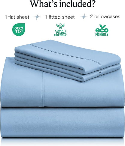 LuxClub 4 PC King Sheet Set, Deep Pockets Wrinkle Free Cooling Bed Sheets Hotel Bedding for Women, Men, Includes 1 Fitted Sheet, 1 Flat Sheet and 2 Pillowcases-Soft Sky