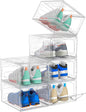 Upgrade Harder Solid Plastic Shoe Organizer, Shoe Storage with Magnetic Front Door, Shoe Rack 6 Pack Shoe Boxes Clear, Sneaker Storage, Shoe Organizer for Closet, Shoe Display Case, White