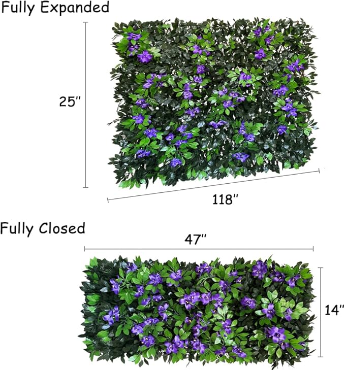 Expandable Fence Privacy Screen for Balcony Patio Outdoor,Decorative Faux Ivy Fencing Panel,Artificial Hedges (Single Sided Leaves) (2, Branches -Purple Fowers)