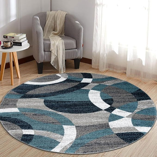 Rugshop Contemporary Abstract Circles Perfect for high Traffic Areas of Your Living Room,Bedroom,Home Office,Kitchen Round Rug 6' 6" Blue (6' 6" Diameter)
