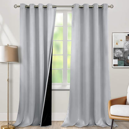 BGment Light Grey Blackout Curtains 95 Inches Long 2 Panels Set for Living Room, Thermal Insulated 100% Light Blocking Curtains & Drapes, Grommet Soundproof Curtains for Bedroom Window, Each 52 Wide