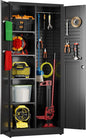 27.55 in Wide Garage Storage Cabinet, Metal Storage Cabinet with Pegboards and 4 Adjustable Shelves, Garage Storage System with Lockable Door for Offices, Gyms and Pantries, Black