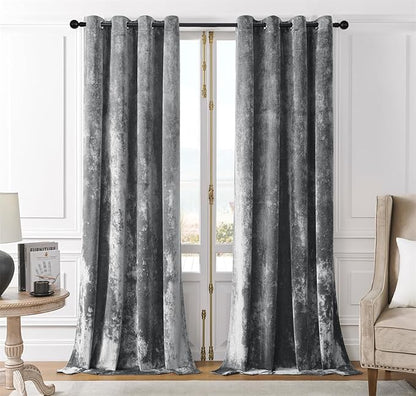 SMILETIME Grey Crushed Velvet Curtains 52x108 inch Luxurious Thermal Insulated Soundproof Drapes for Living Room Bedroom Office Soft and Durable Light-Filtering Window Treatments, 2 Panels