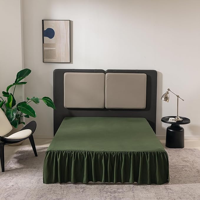 TSUTOMI Bed Skirt Full Size Ruffled Bed Skirt with Split Corners, 14 Inch Drop Dust Ruffle Bed Skirts with Platform, Gathered Style, 100% Microfiber, Green