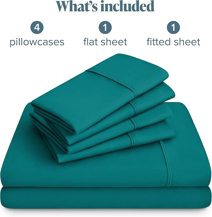 Bare Home Hotel Luxury Queen Sheet Set, Extra Soft - 6 Piece Set - Deep Pockets - Easy Fit - Cooling & Breathable - Wrinkle, Fade, Stain Resistant - Includes 4 Pillowcases (Queen, Emerald)