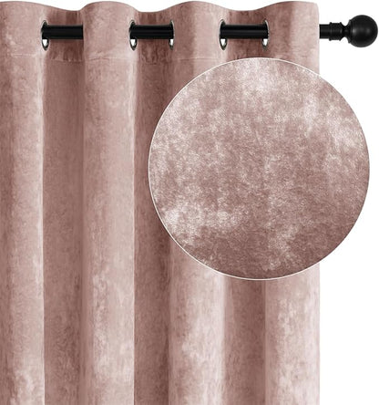 SMILETIME Pink Crushed Velvet Curtains 52x96 inch Luxurious Thermal Insulated Soundproof Drapes for Living Room Bedroom Office Soft and Durable Light-Filtering Window Treatments, 2 Panels
