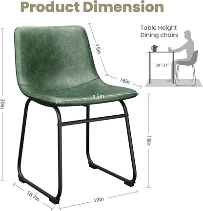 Dining Chairs Set of 8, 18 Inch Modern Armless Dining Chair with Back, Faux Leather Kitchen Dining Room Chair with Metal Legs for Home, Bistro Coffee Shops (Green)
