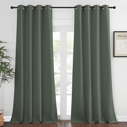 NICETOWN Bedroom Curtain Room Darkening Drapery 102 inches Length - Home Fashion Thermal Insulated Grommet Room Darkening Curtain for Living Room (Dark Mallard, 1 Panel, 52 x 102 inches)