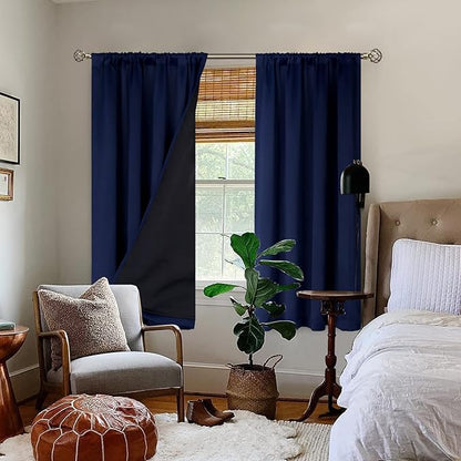 BGment Full Blackout Curtains for Bedroom 63 Inch Length 2 Panels Set, 100% Room Darkening Thermal Insulated Soundproof Window Curtains with Rod Pocket, Each Panel 38 Inch Wide, Navy Blue