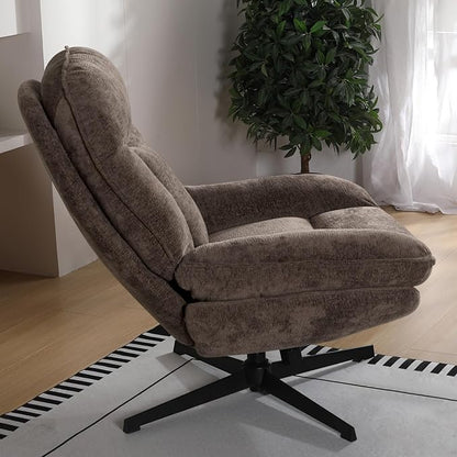 360°Free Swivel Accent Chair Set of 2 for Living Room, Slightly 20°Rocking, 24" High Backrest Upholstered Armchair, Ergonomic Design, Chenille Breathable Soft Fabric Modern Single Sofa, Brown