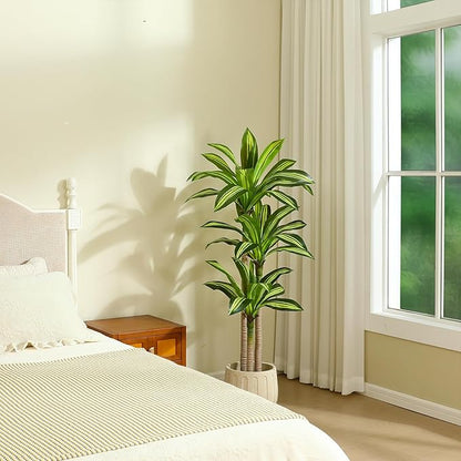 Artificial Plants, 5 Ft Dracaena Tree Faux Plants Indoor Outdoor Decor Fake Tree with Woven Seagrass Basket Plants for Home Decor Office Living Room Porch Patio Housewarming
