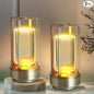 Crystal Lantern Lights Set of 2, Czgor Battery Operated Rechargeable Cordless Crystal Table Lantern Lamp with 3-Color, Small LED Desk Lamp for Indoor/Outdoor Patio Camping Bar Restaurant(Silver)