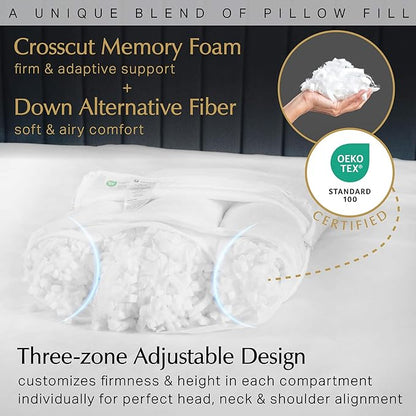 Aricove Bed Pillow for Sleeping, Side Sleeper Pillow for Adults, Queen Size, Adjustable Firm Memory Foam & Soft Microfiber Fill, Neck and Shoulder Support