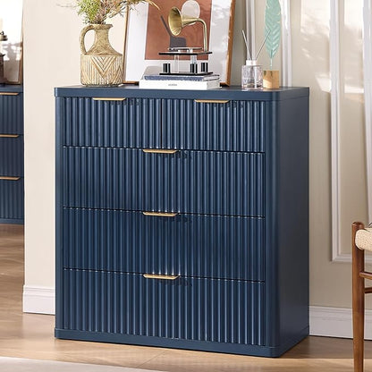LEYAOYAO Fluted 5 Drawers Dresser for Bedroom Set of 2, 34" Tall Modern Chest of Drawers with Metal Handle, Curved Profile Design,Navy Blue Wood Drawer Organizer for Bedroom, Living Room, Hallway