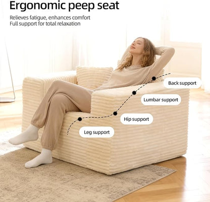 Single Sofa Foam Couch Sofa for Small Spaces, Giant Bean Bag Chair, Comfy Sofas with Removable Cover Furry Couch Pillows for Living Room, Bedroom, Apartment, Dorm, Office