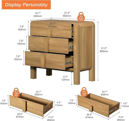 WAMPAT Modern 3 Drawer Nightstand, 31.5" Tall Nightstand with Large Chest of Drawers, Wooden Bedroom Dresser w/Curved Profile Design, End Table Bed Side Table for Bedroom, Living Room, Light Walnut