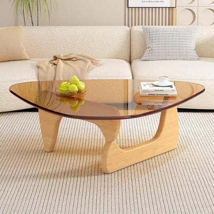 Modern Glass Coffee Table, Mid Century Coffee Table,Small Coffee Table for Living Room,Suitable for Bedroom Living Room Reception Office Tables (Wood/Brown, Small)