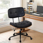 Armless Office Chair with Wheels, Adjustable Height Desk Chair Leather Swivel Computer Chair, Modern Walnut Office Side Chair for Meeting Room Office, Black