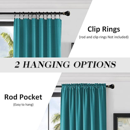 DONREN Thermal Room Darkening Draperies Window Curtain Panels - Easy Care Solid Rod Pocket Curtains for Dining Room (52 W x 96 L,2 Panels,Teal)