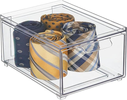 mDesign Stackable Storage Containers Box with 2 Pull-Out Drawers - Stacking Plastic Drawer Bins for Closet Organization, Linen, Coat, Bedroom or Entryway Closets - Lumiere Collection - 2 Pack - Clear