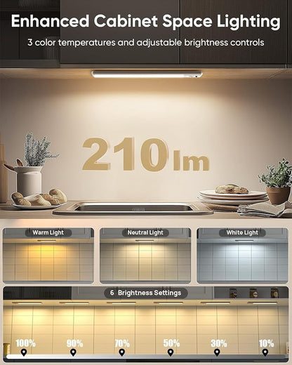 Under Cabinet Lighting Wireless, 2200mAh Rechargeable Battery Operated Motion Sensor Light Indoor, 3 Color Temps Under Counter Light, Dimmable Wireless Closet Lights w/Remote for Kitchen,Pantry,6 Pack