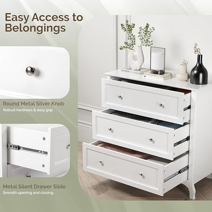 Bonnlo 31.5" W White Nightstand 3 Drawer Chest, Night Stand for Bedroom, Large Nightstand Wood Bedside Table with Drawers, 31.5" W*15.75" D*31.5" H