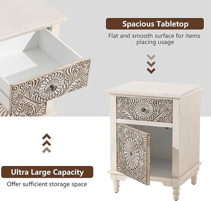 COSIEST 2 Drawers Accent Dresser, Vintage Small Accent Chest with 4 Wood Legs, Free-Standing Buffet Server Nightstand End Table for Bedroom, Living Room, Entryway