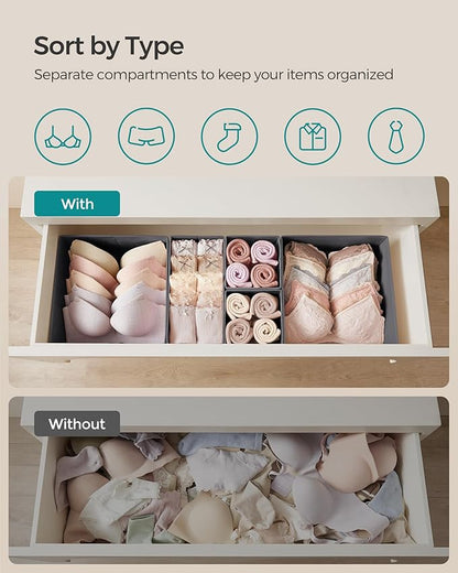 SONGMICS Drawer Organizer, Dresser Drawer Organizers, Set of 6, Foldable Fabric Storage Bins for Socks, Underwear, Bras, Ties, Scarves, Slate Gray URDZ06G