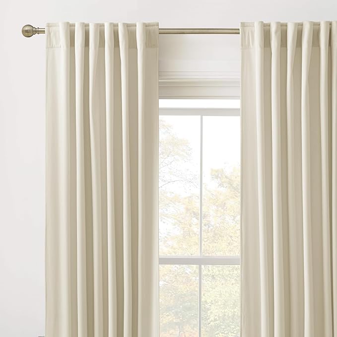 RYB HOME Beige Velvet Curtains 92 inches, Back Tab Soft Fabric Room Darkening Thermal Insulated Luxurious Home Decor Curtains for Living Room Bedroom, W 52" x L 92", 2 Panels Set