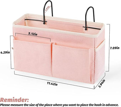 Retyion Bedside Caddy Bedside Storage Organizer Hanging Bunk Bed Dorm Room with Side Pockets for Water Bottles, Books, Cell Phones, Headphones (Pink)