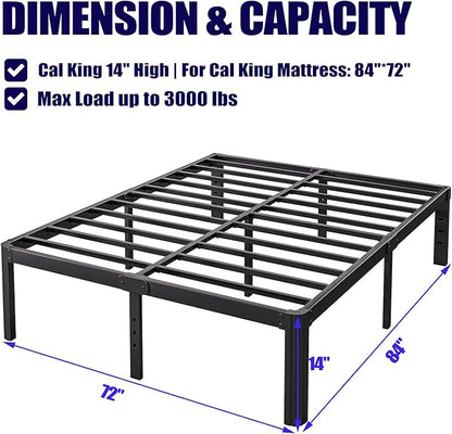 Hunlostten 14in High Heavy Duty California King Bed Frames No Box Spring Needed, Metal Platform Cal King Bed Frame with Round Corners, Easy Assembly, Noise Free, Black